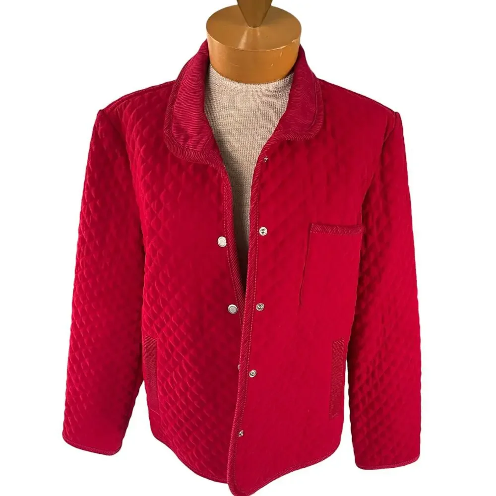 Talbots Petite Red Quilted Stretch Fall Jacket Size MP Equestrian Sloane Ranger